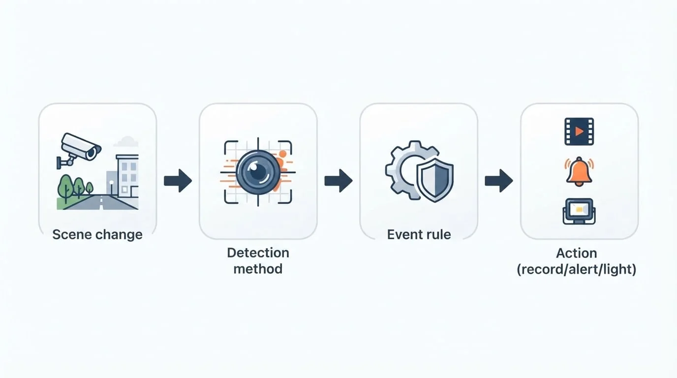 Security camera motion detection pipeline from scene change to action
