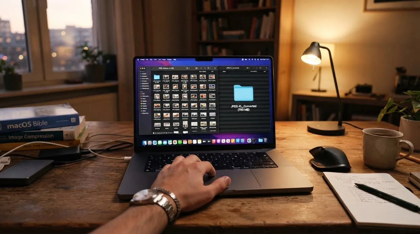 Batchkonvertering af en JPEG-mappe til JPEG XL på Mac